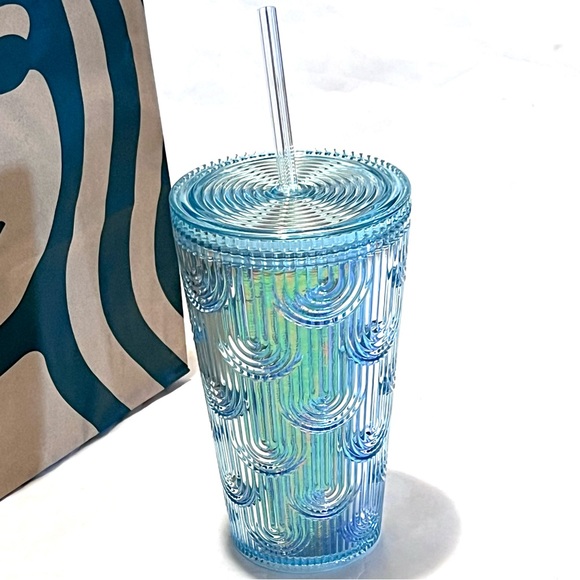 Starbucks Iridescent Mermaid Scale Cold Cup Tumbler with Straw 16oz Blue - Picture 6 of 11